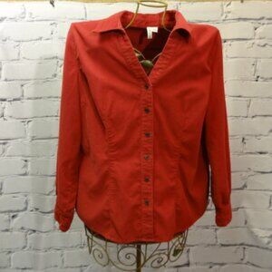 St. John's Bay Long Sleeve Red Corduroy Button Down V-Neck Shirt